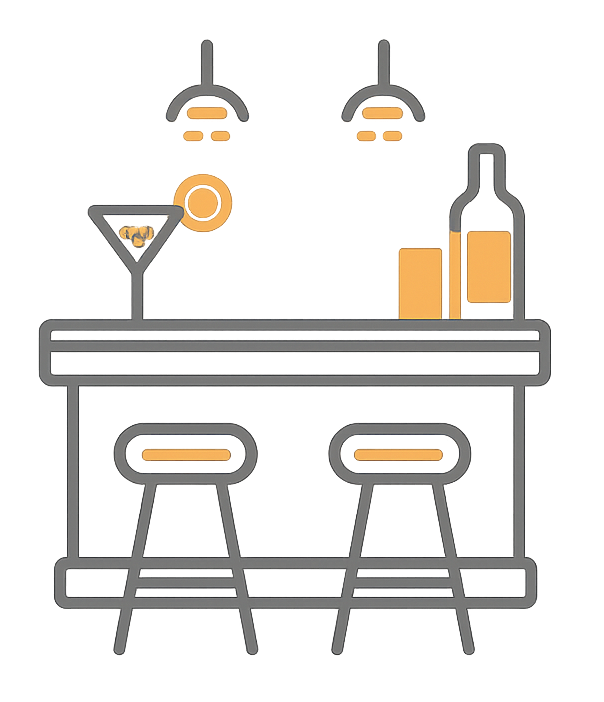 Hotel bar with elegant seating and premium beverages at Hotel Royale Plazo